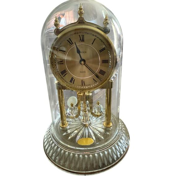 Linden Crystal Anniversary Clock Swarovski Pendulum Balls-Glass Dome Germany - Picture 1 of 3
